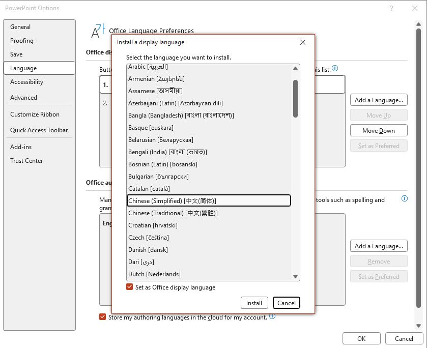 language settings