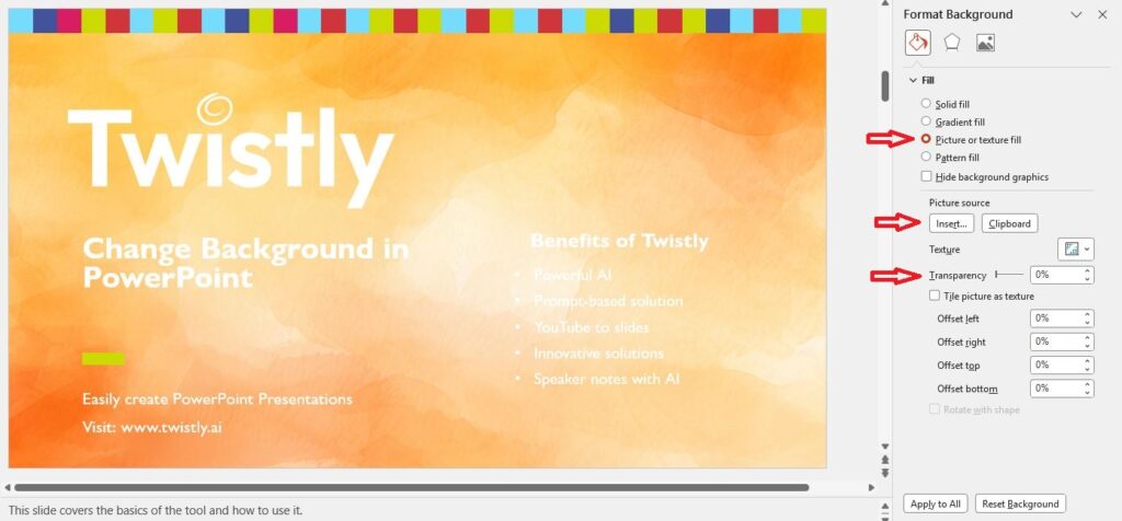 custom image as background in PPT