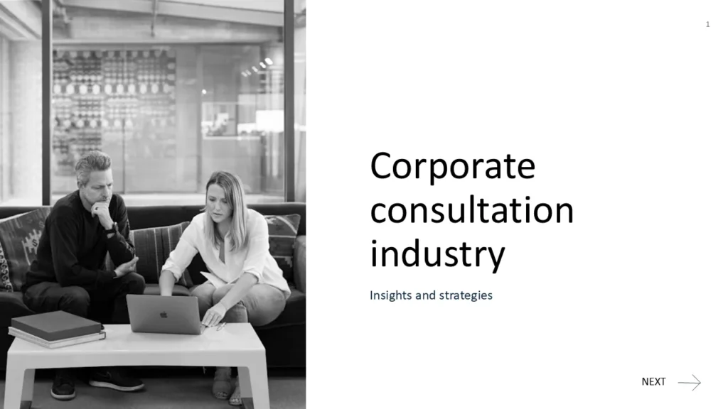 A professional presentation slide displaying key insights and challenges in the corporate consulting industry.