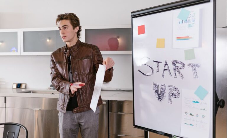 a start up founder presenting to investors