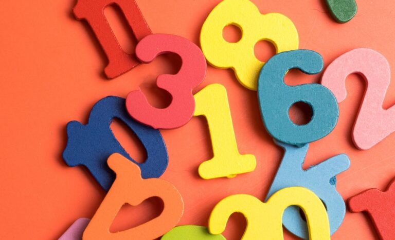 a collection of number cutouts in different colors