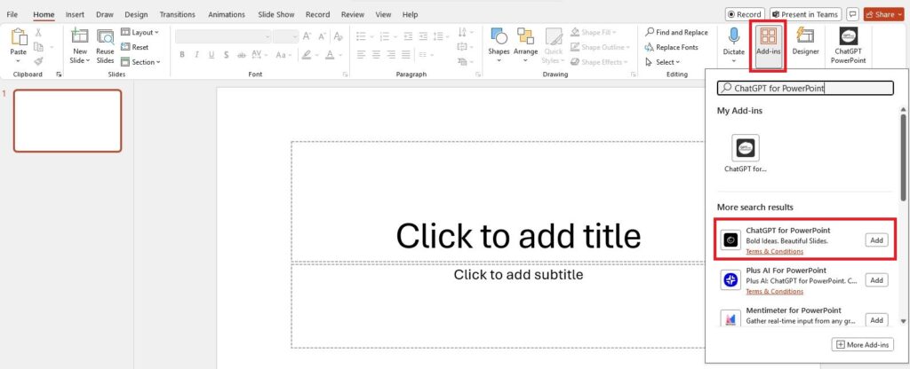 add in from PowerPoint