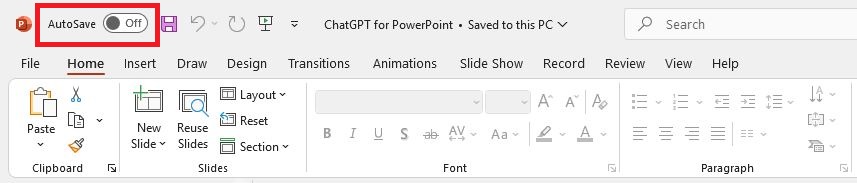 auto save in PowerPoint