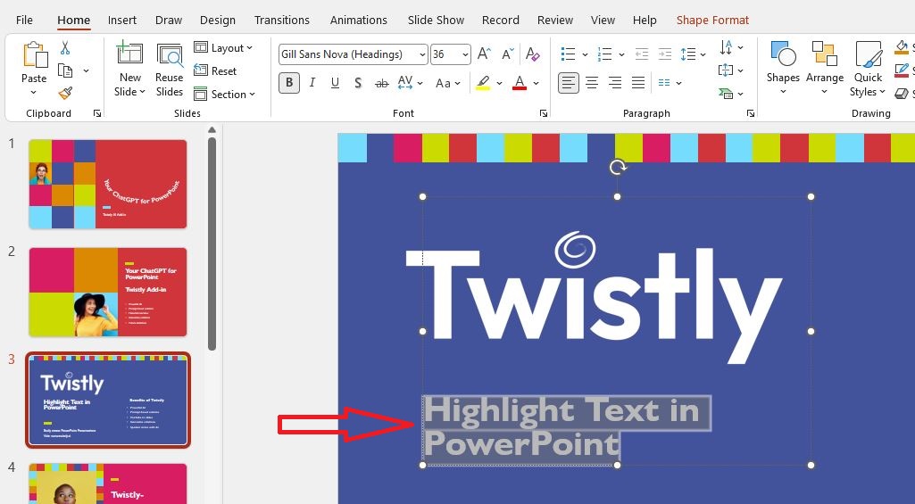 select text for highlight