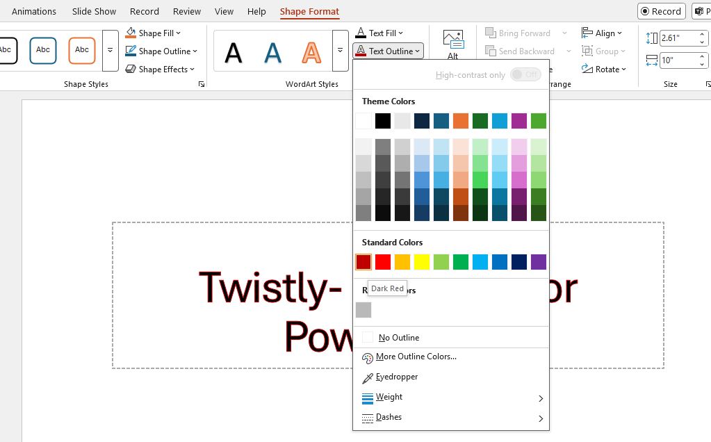 apply text outline color