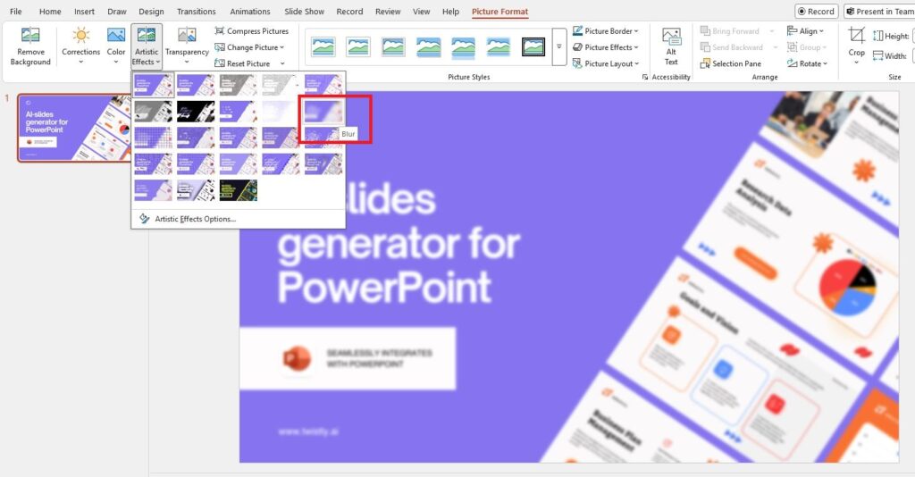blur an image in PPT