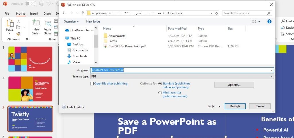 finalize folder to export PPT as PDF