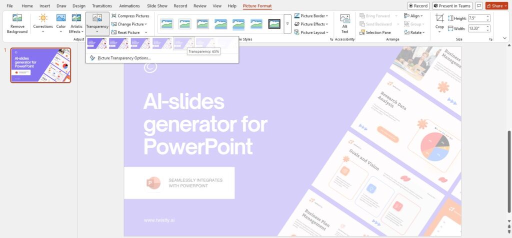 transparenyc presets in PPT