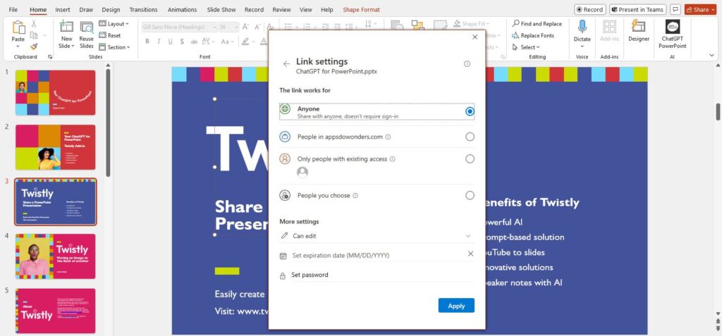 change access rights to the link