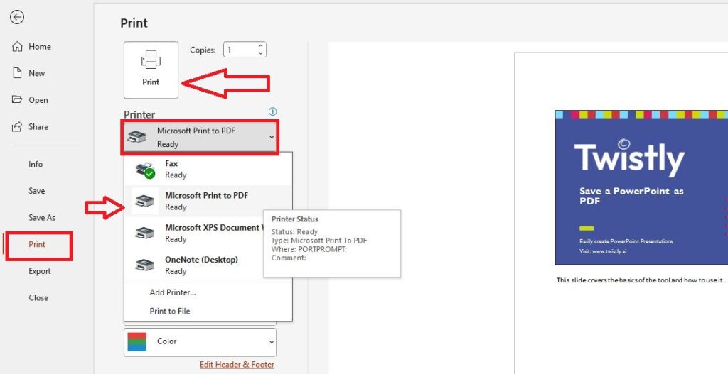 print file as PDF