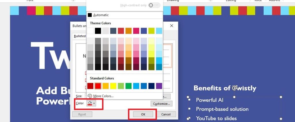 select the color