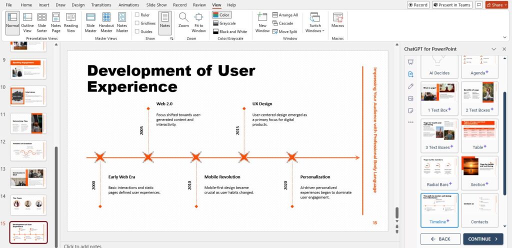 timeline diagram in slide