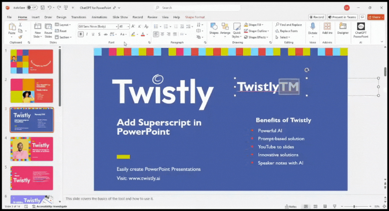 steps to superscript text in PPT