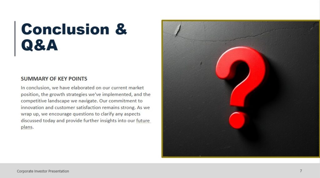 corporate investor presentation slide example using color psychology