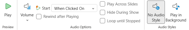 powerpoint audio settings menu