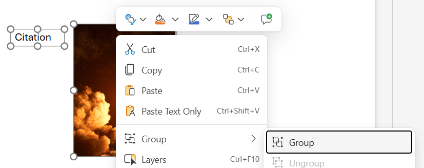 grouping images and citation text in powerpoint