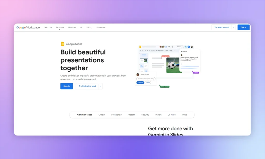 google slides homepage snapshot