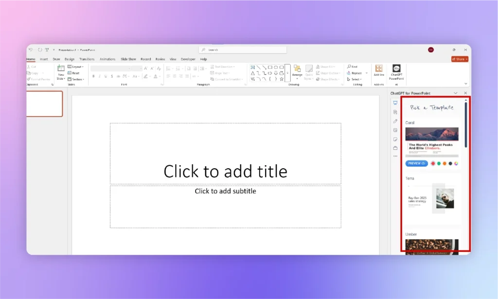 picking presentation templates in Twistly