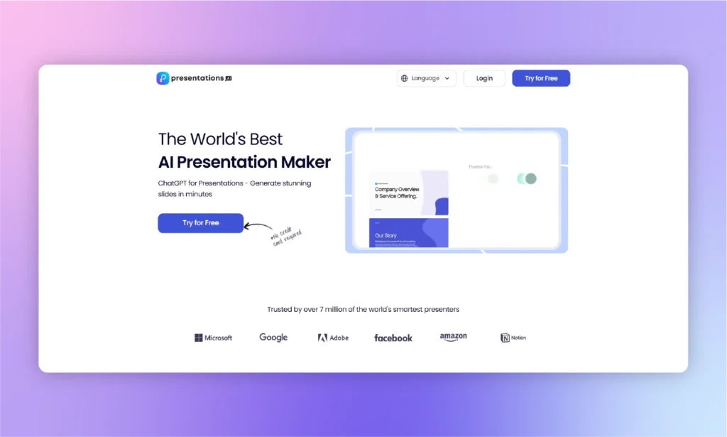 presentations ai homepage snapshot