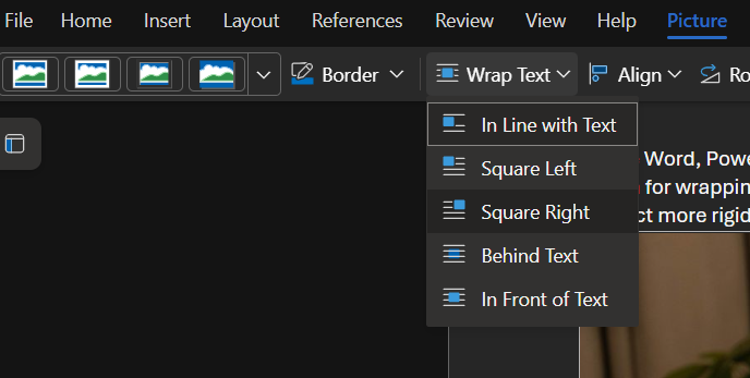 wrapping text in word online for use in powerpoint
