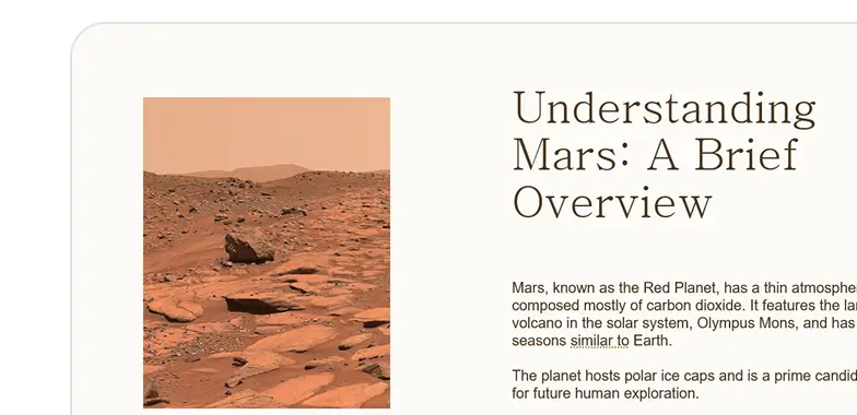 a sample presentation slide about Mars
