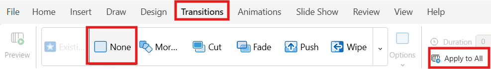 transition removal dialog in powerpoint