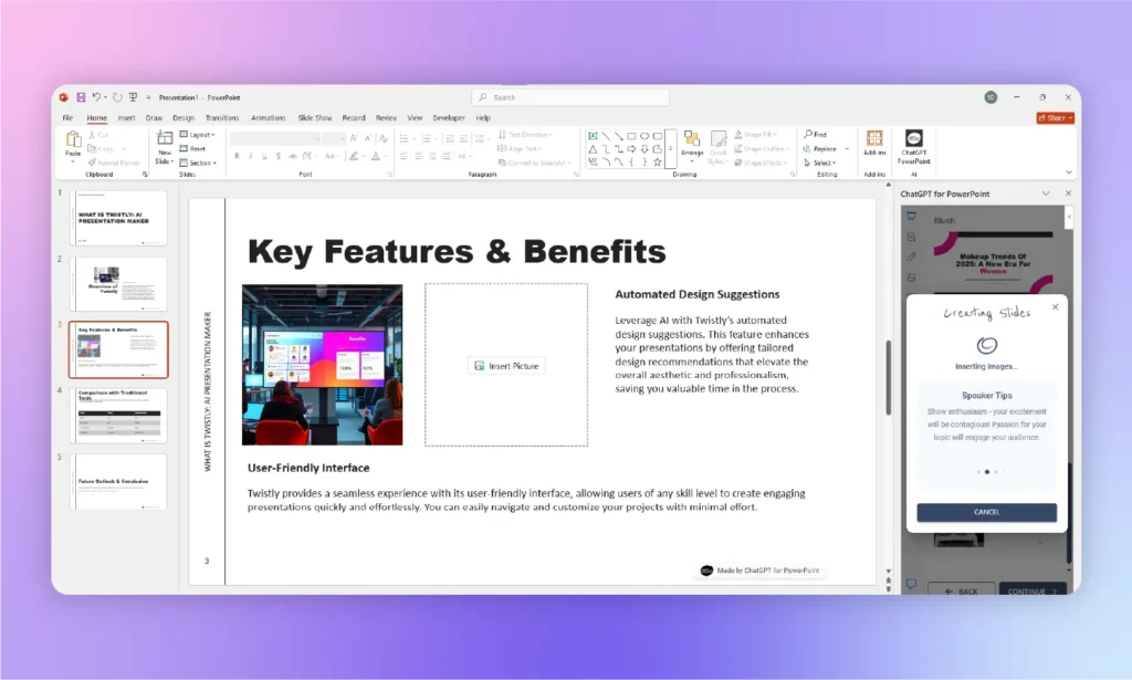twistly generating slides in PowerPoint