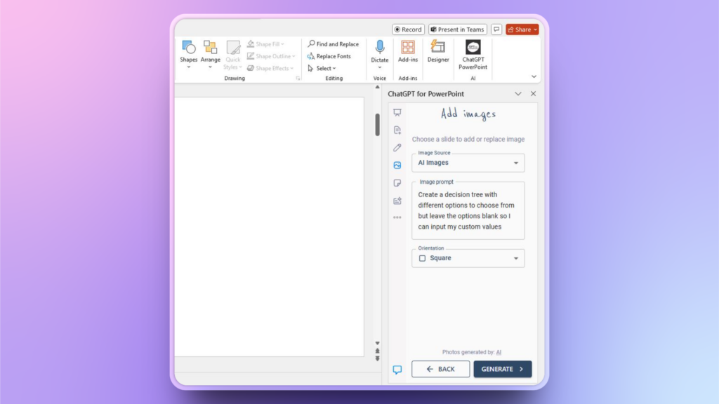 decision tree in PowerPoint with AI