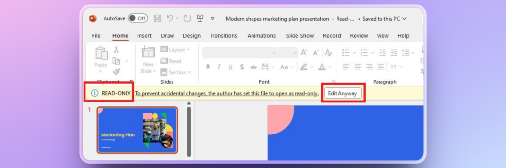 enable editing in PowerPoint for Read-only