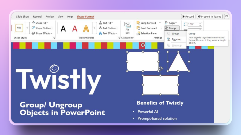 how to group objects in PowerPoint