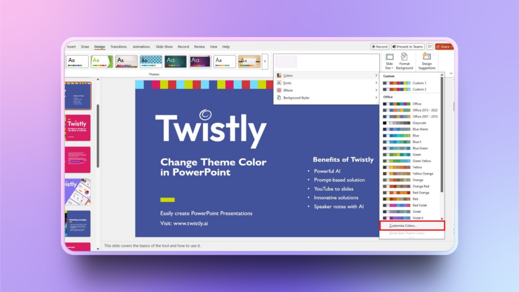 custom colors for themes