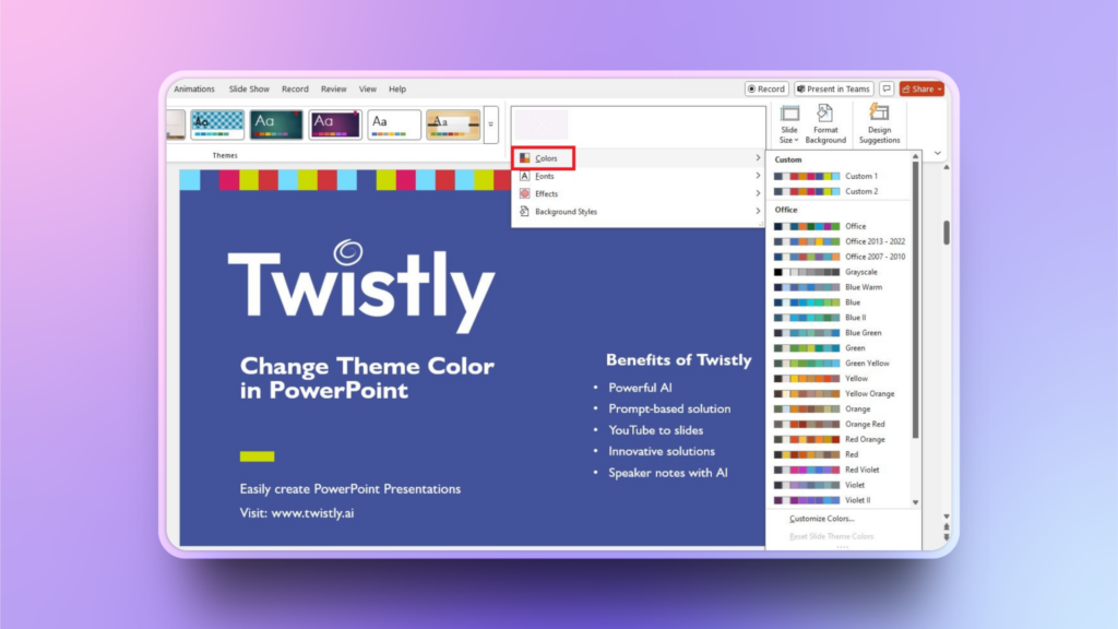 colors for themes in PPT