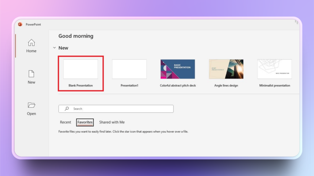 start a blank PPT