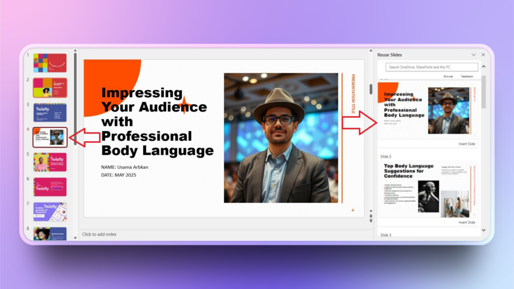 reuse an old slide in PowerPoint
