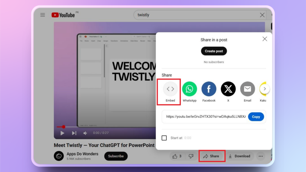 embed a YT video to PPT