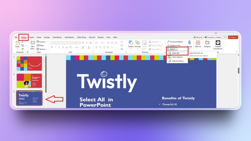 select all slides in PowerPoint