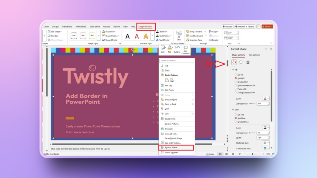 shape format window