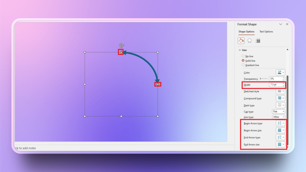 curved arrow in PowerPoint by arc