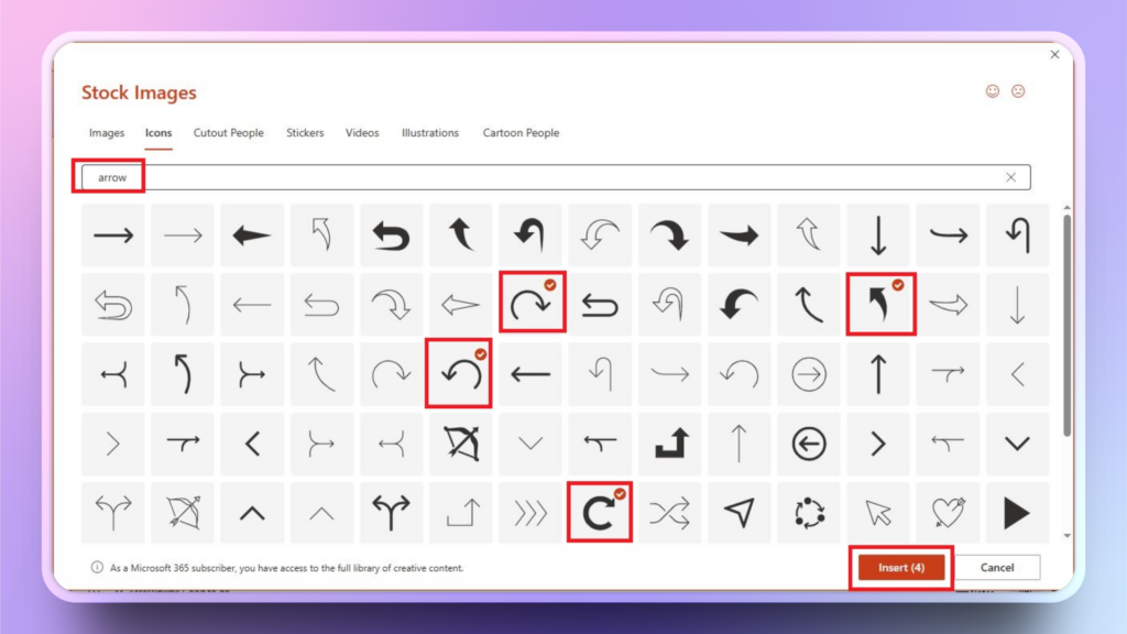 icons for curved arrow in PowerPoint