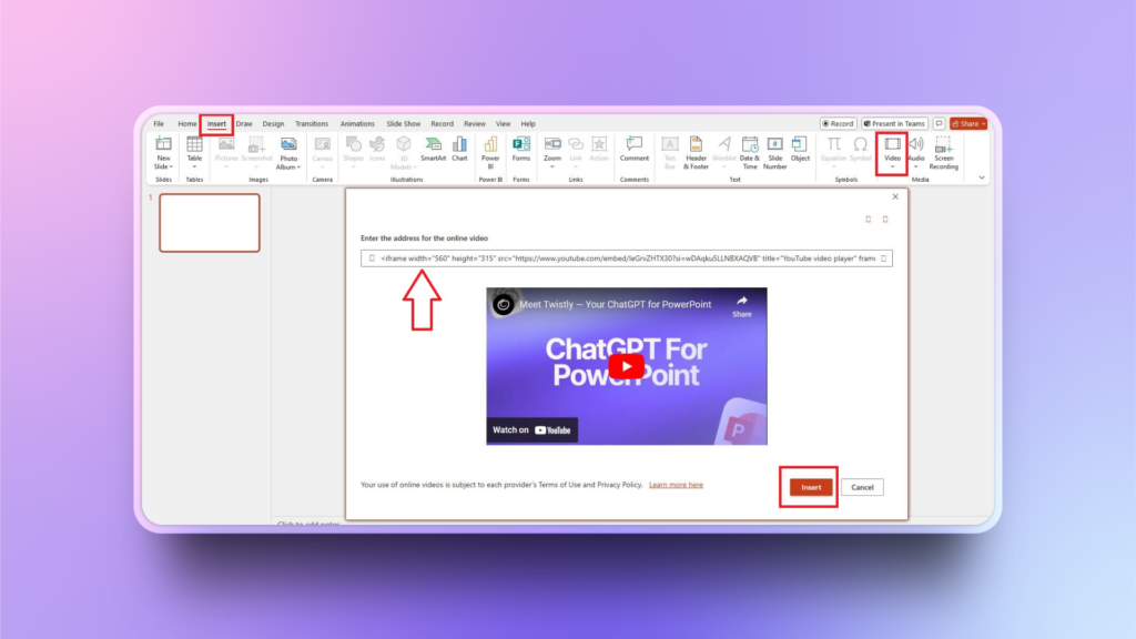 how to embed YouTube to PPT