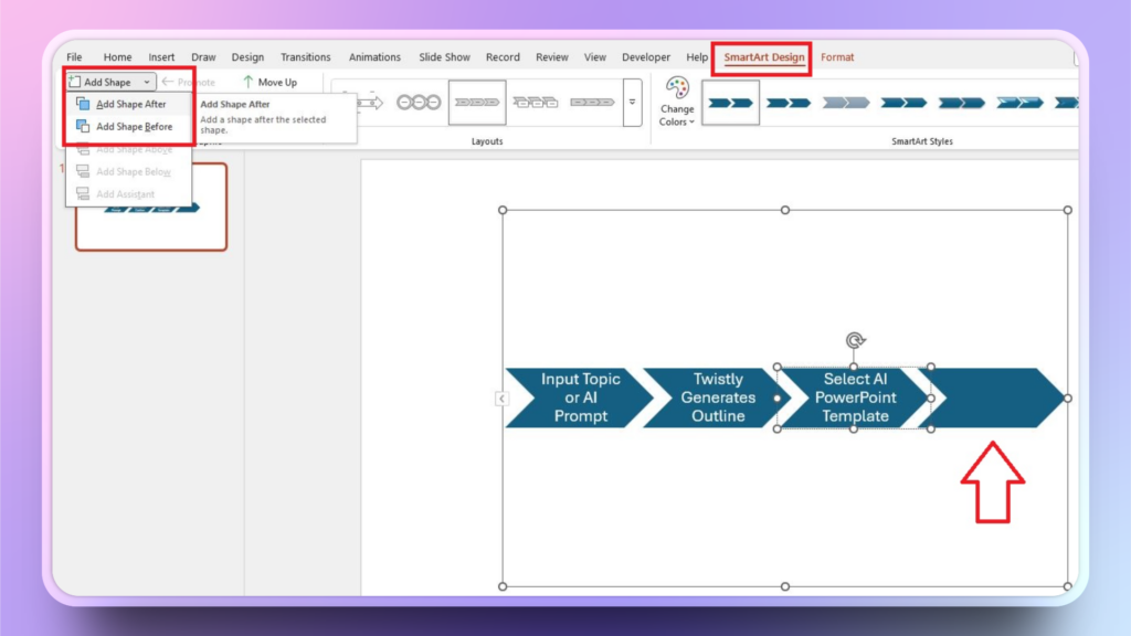 add shape in a roadmap in PowerPoint
