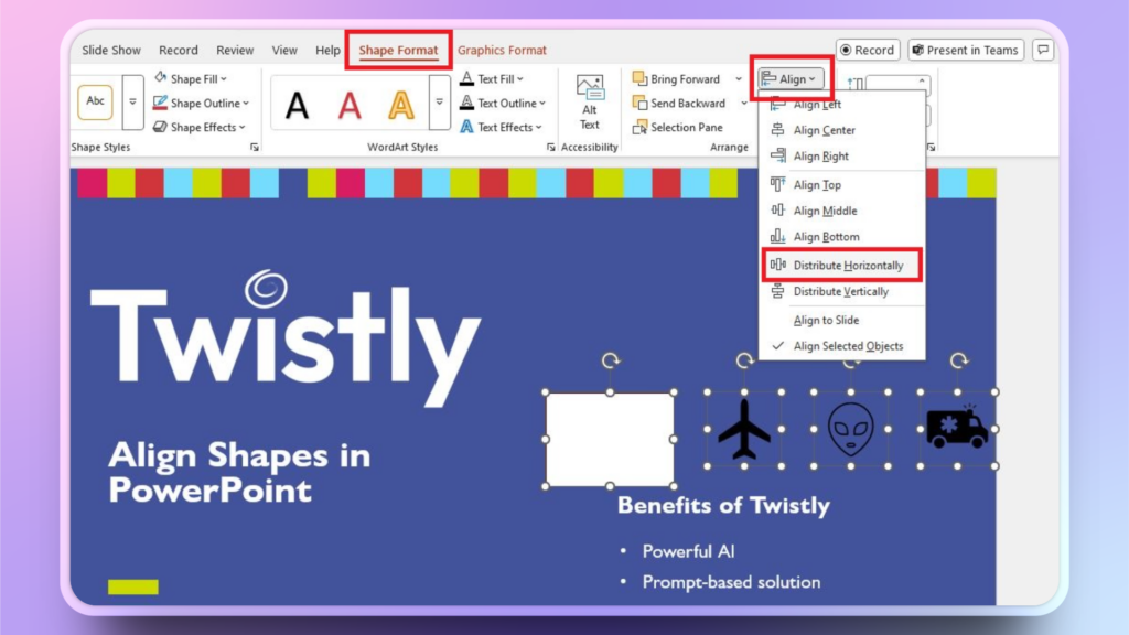 arrange pictures are equal distance in PowerPoint