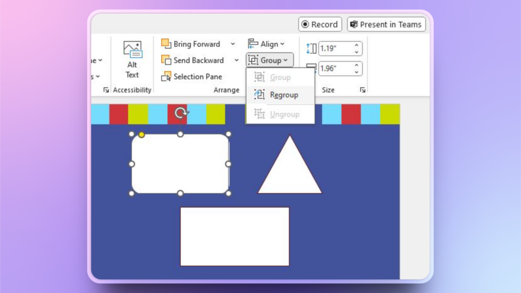 how to regroup objects in PowerPoint