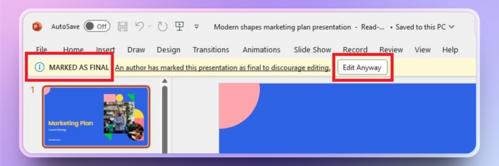 how to edit marked as final PPT
