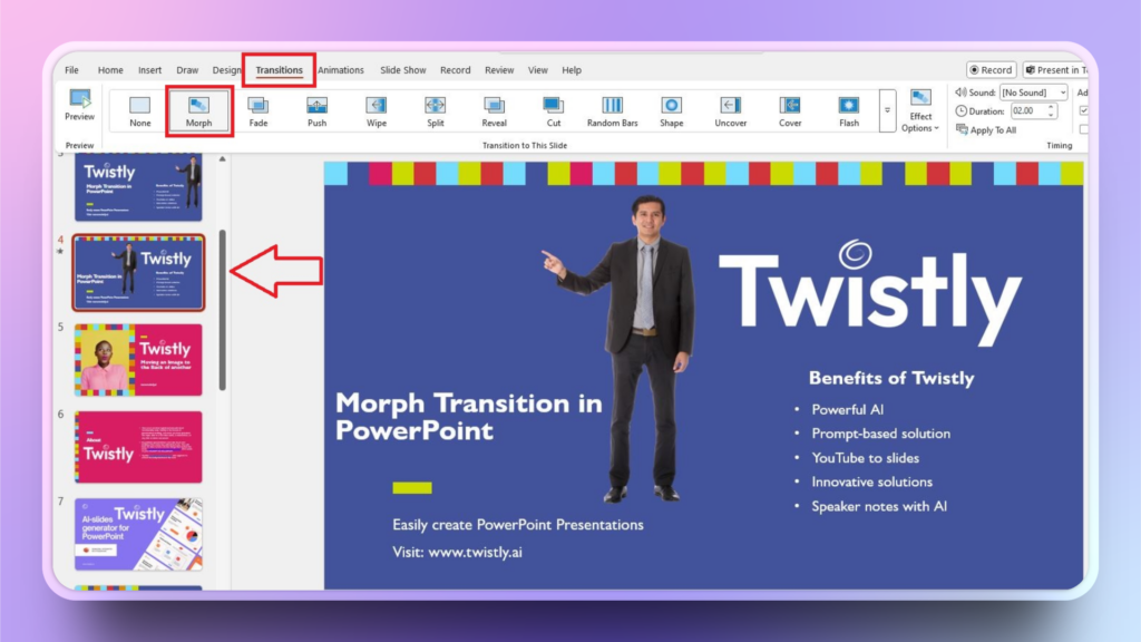 apply morph transition PowerPoint
