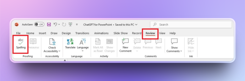 spell check in PowerPoint