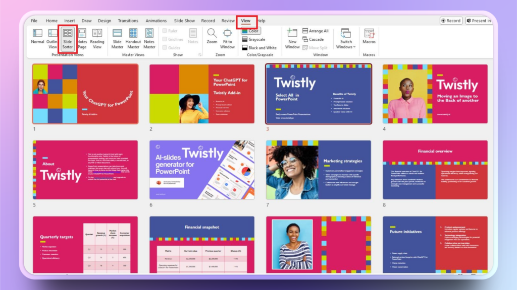slide sorter in PowerPoint