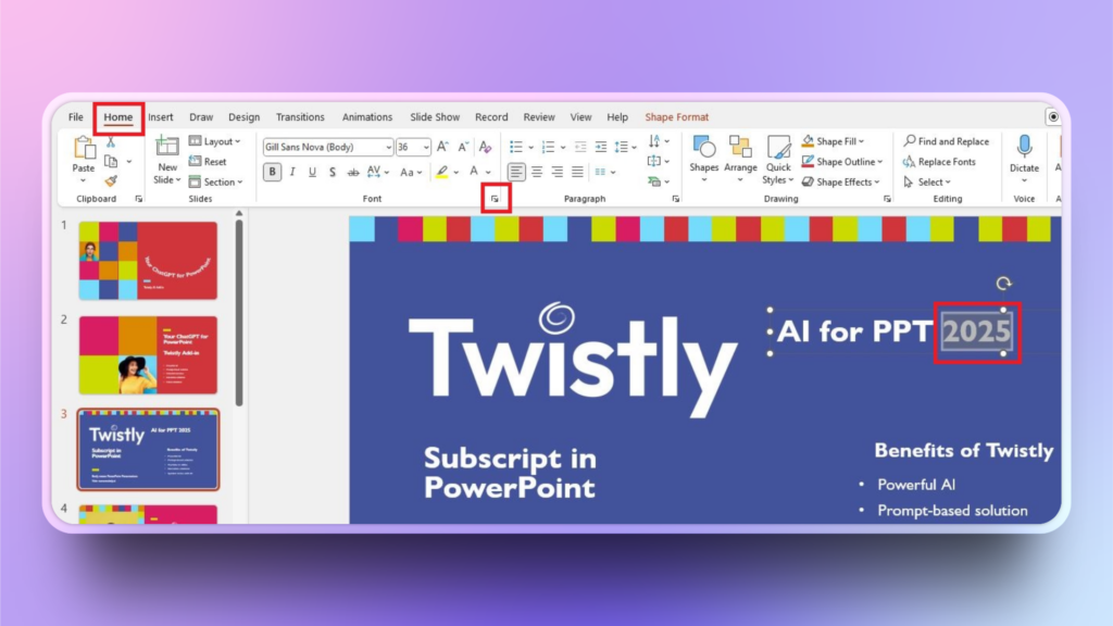 how to subscript in PowerPoint