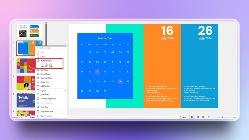 paste copied slide in PPT
