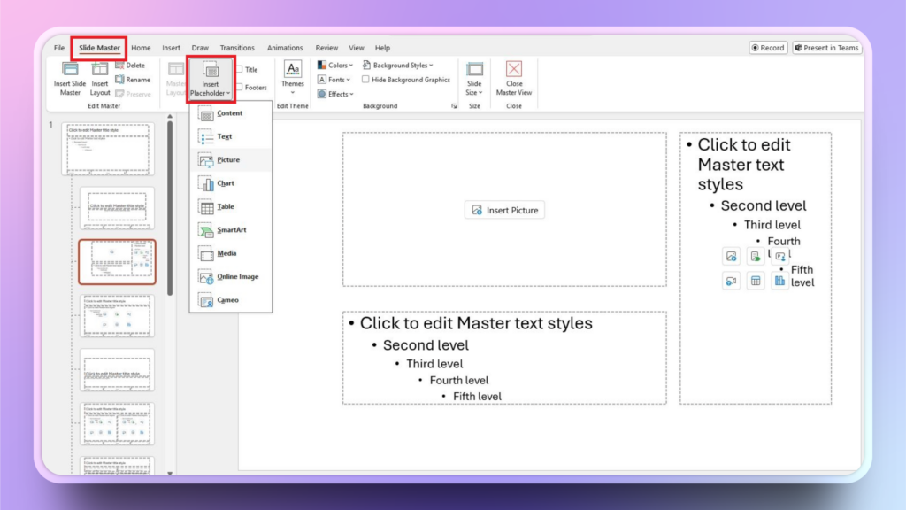 insert a placeholder in PowerPoint